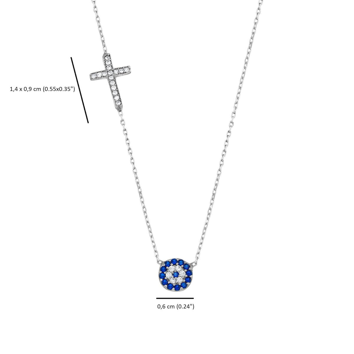 MYSTIC JEWELS By Dalia - Collar de plata de ley 925 con cruz y mal de ojo de circonita cúbica para buene suerte, regalar en año nuevo, cumpleaños