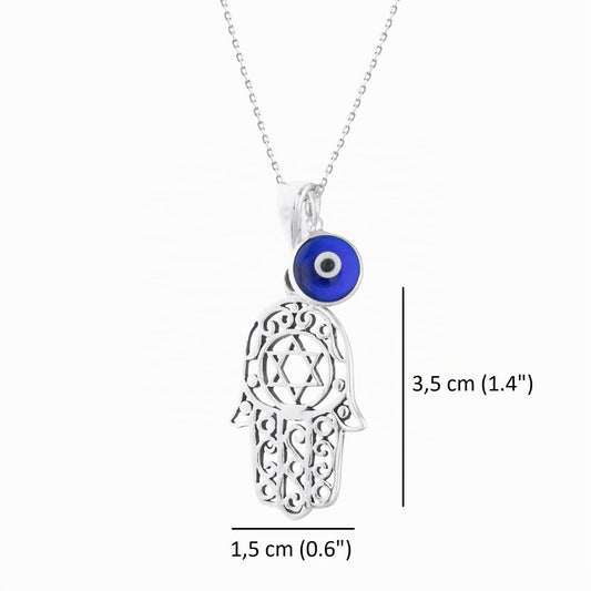 MYSTIC JEWELS By Dalia - Collar Hamsa de Plata de ley 925 con un dije de mal de ojo de 7 mm colgando (Estrella de David)