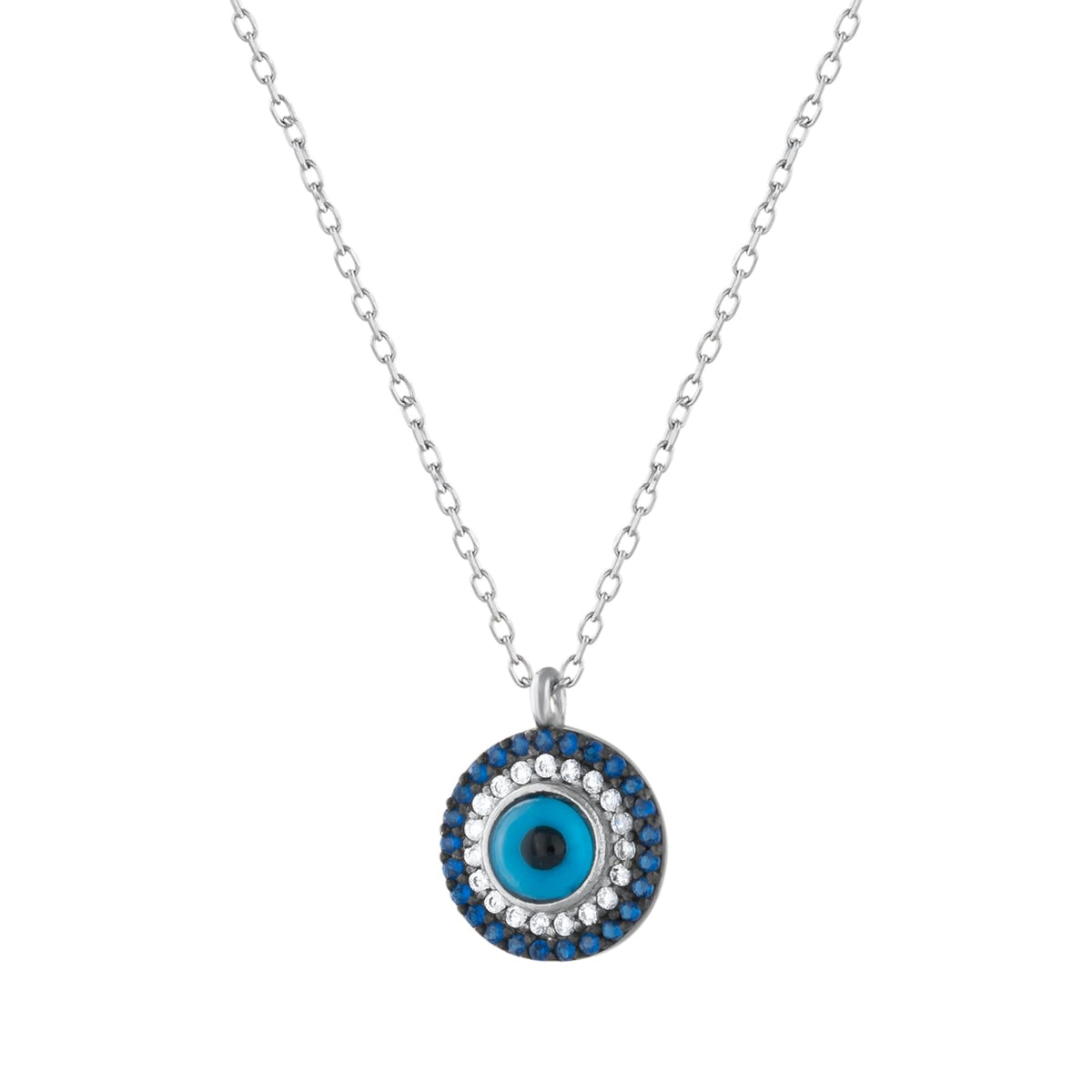 MYSTIC JEWELS - Collar 925 Plata de Ley; Protector Mal de Ojo, Collar con Colgante de Ojo Turco con Circonitas, forma ojo, Joyería Amuleto para Mujeres (Modelo 5)