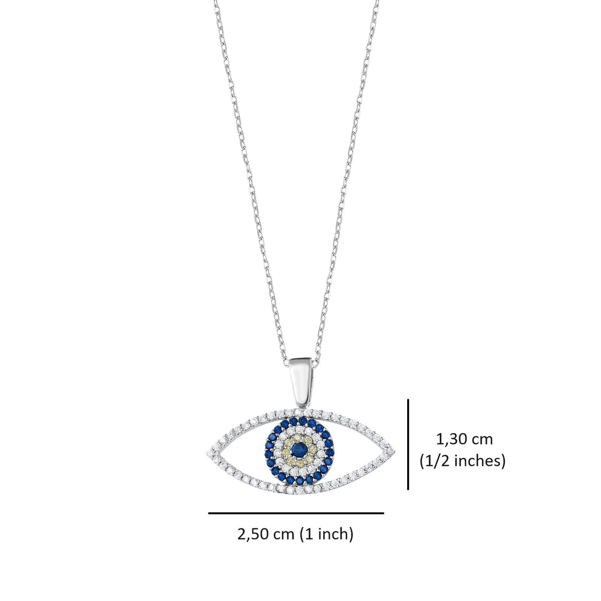 MYSTIC JEWELS - Collar 925 Plata de Ley; Protector Mal de Ojo, Collar con Colgante de Ojo Turco con Circonitas, forma ojo, Joyería Amuleto para Mujeres