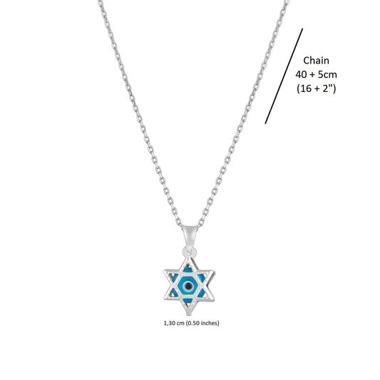 MYSTIC JEWELS By Dalia - Collar Plata de Ley 925 y Mal de Ojo en Cristal, Minimalista, en diferentes Formas (Mano, Estrella, Redondo) (Estrella de David)