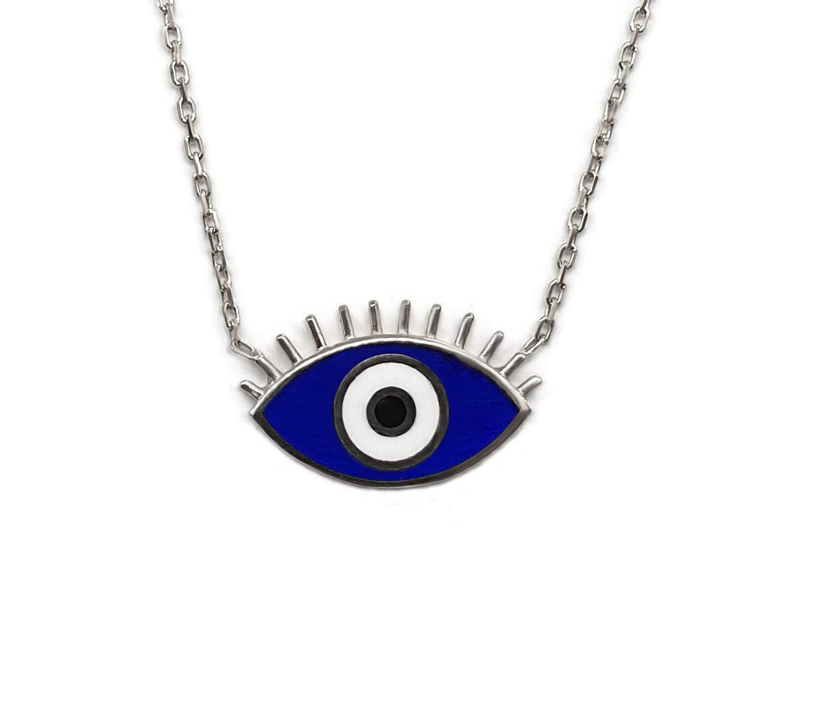 MYSTIC JEWELS by Dalia - Collar de Ojo con Pestañas - Plata de Ley 925 Esmaltada en color azul para buene suerte (Plata 925)
