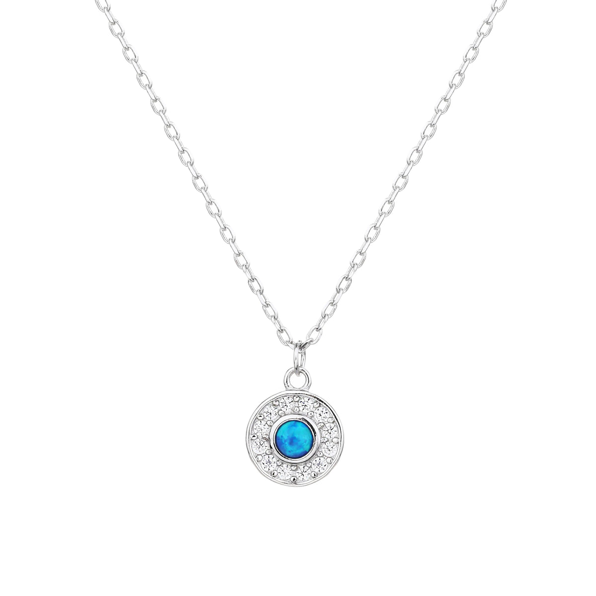 MYSTIC JEWELS - Collar de Plata let 925 - Colgante de Ópalo Sintético Azul y Circonitas, Cadena Delicada, Diseño Minimalista, Joya para Mujer