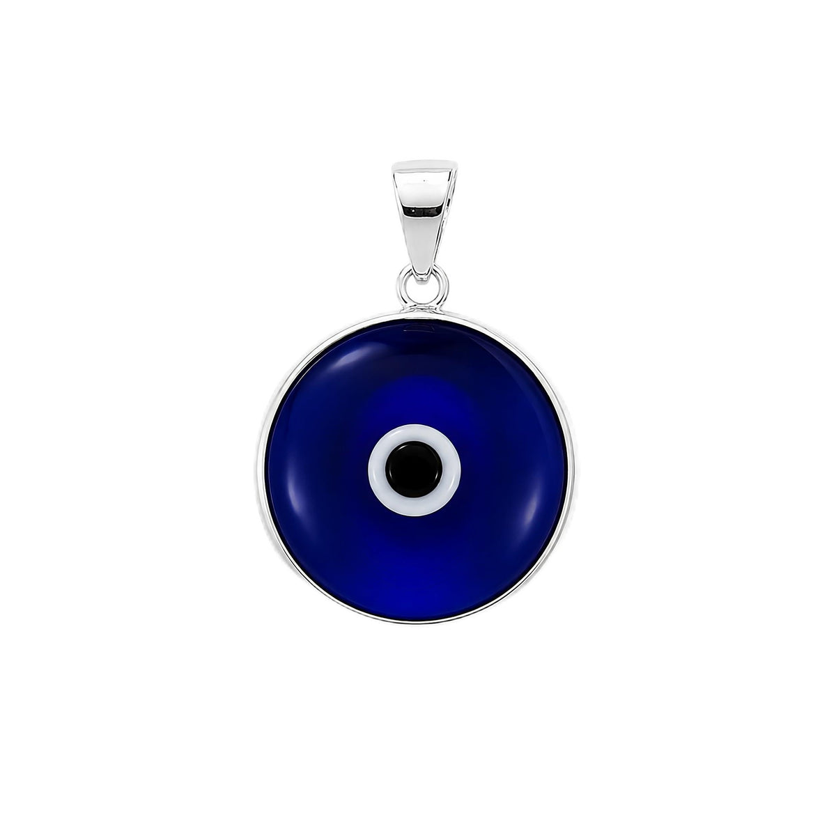 MYSTIC JEWELS by Dalia - Colgante mal de ojo de cristal para la buena suerte - plata de ley 925 - Diametro de Dije 15 mm (Azul Fuerte Transparente)