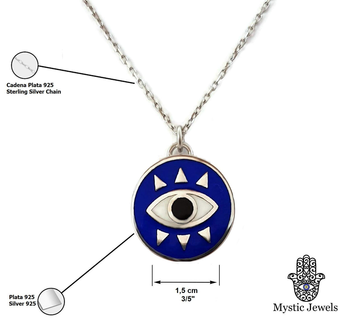 MYSTIC JEWELS by Dalia - Collar Redondo de Ojo Para buene Suerte - Plata de Ley 925 Esmaltada en color azul (Plata 925)