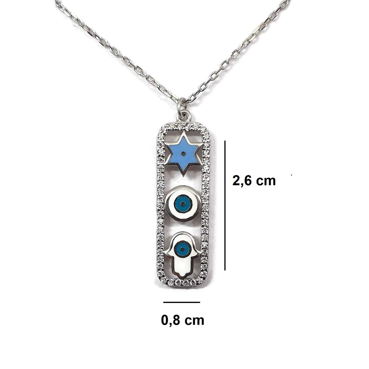MYSTIC JEWELS by Dalia - Tres símbolos Juntos - Estrella de David + Mal de Ojo + Mano de Fatima - para protegerte, Regalo Mujeres, Boda