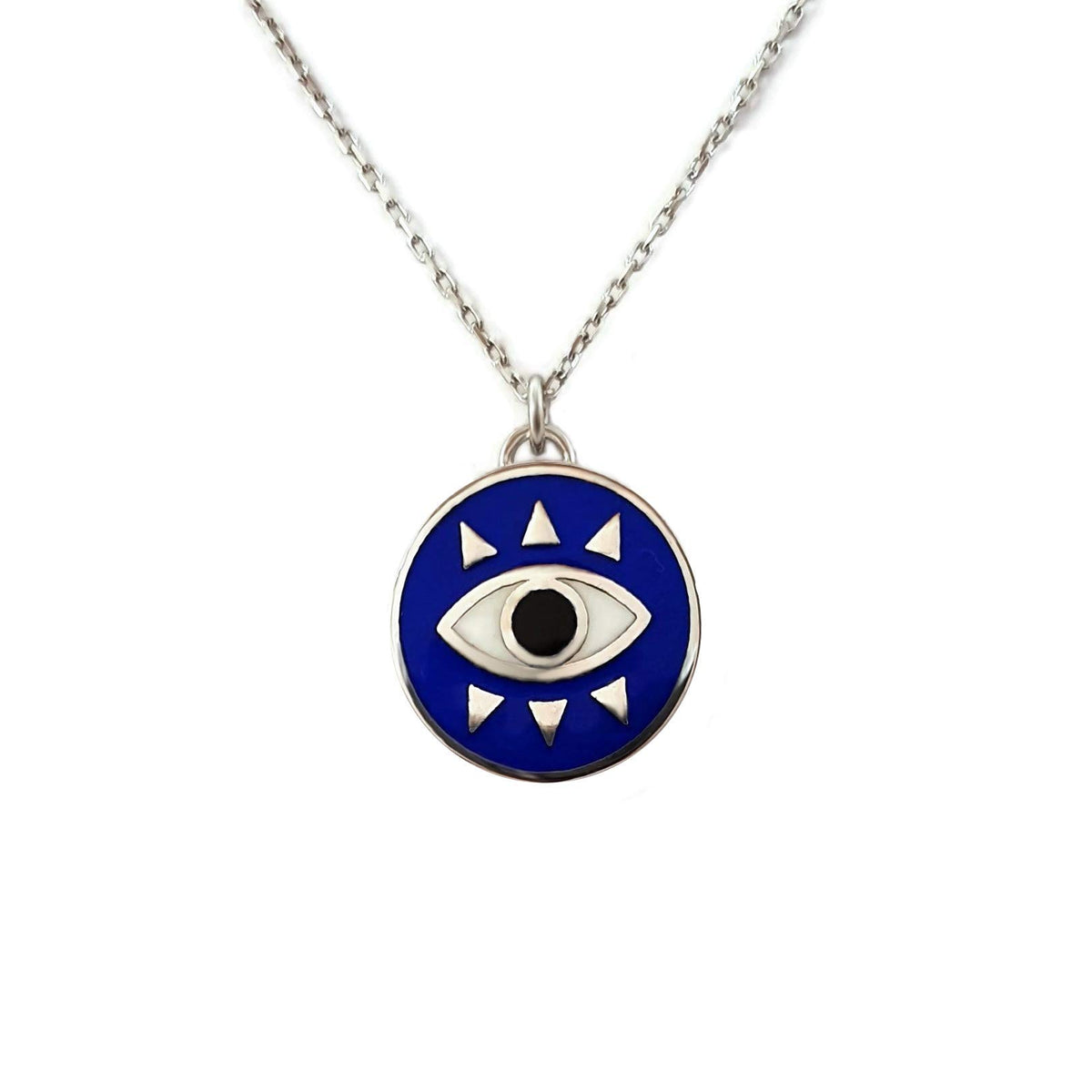 MYSTIC JEWELS by Dalia - Collar Redondo de Ojo Para buene Suerte - Plata de Ley 925 Esmaltada en color azul (Plata 925)