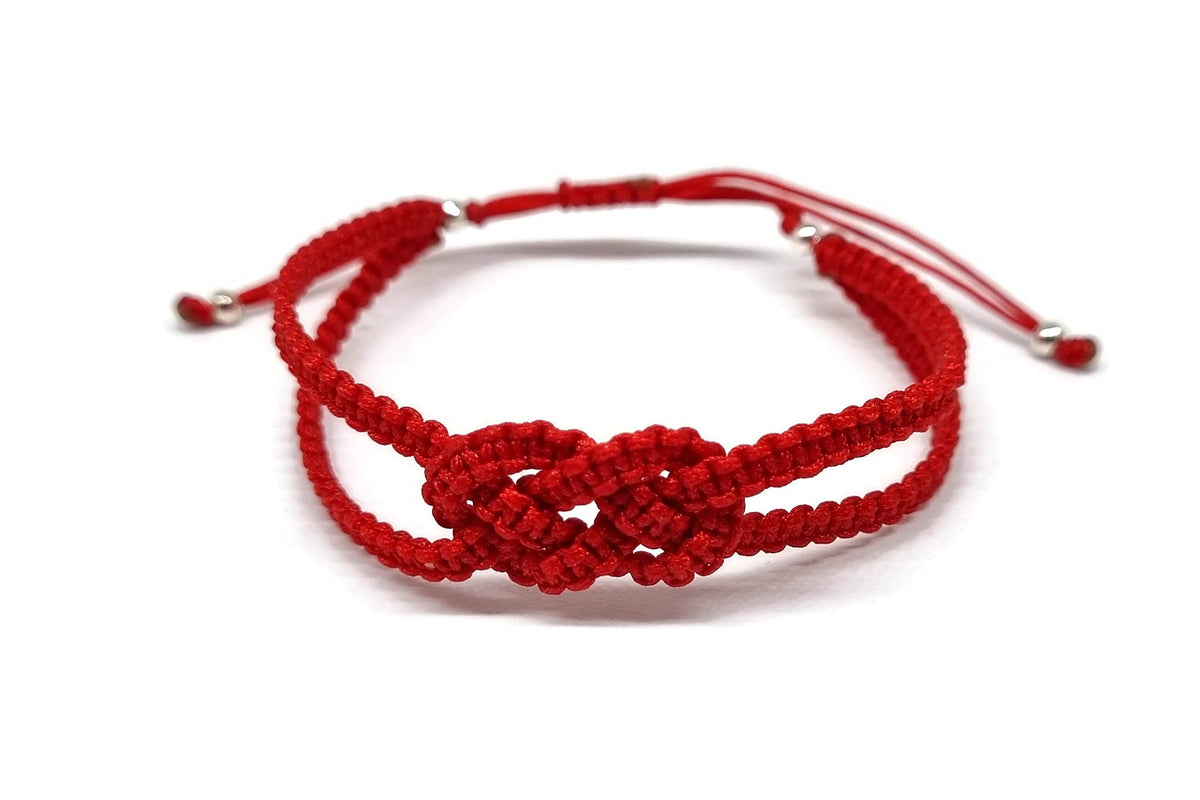 MYSTIC JEWELS By Dalia - Pulsera Kabbalah de Hilo Rojo, amuleto, protección mal de ojo, buena suerte, good luck (Macramé infinito - Rojo)