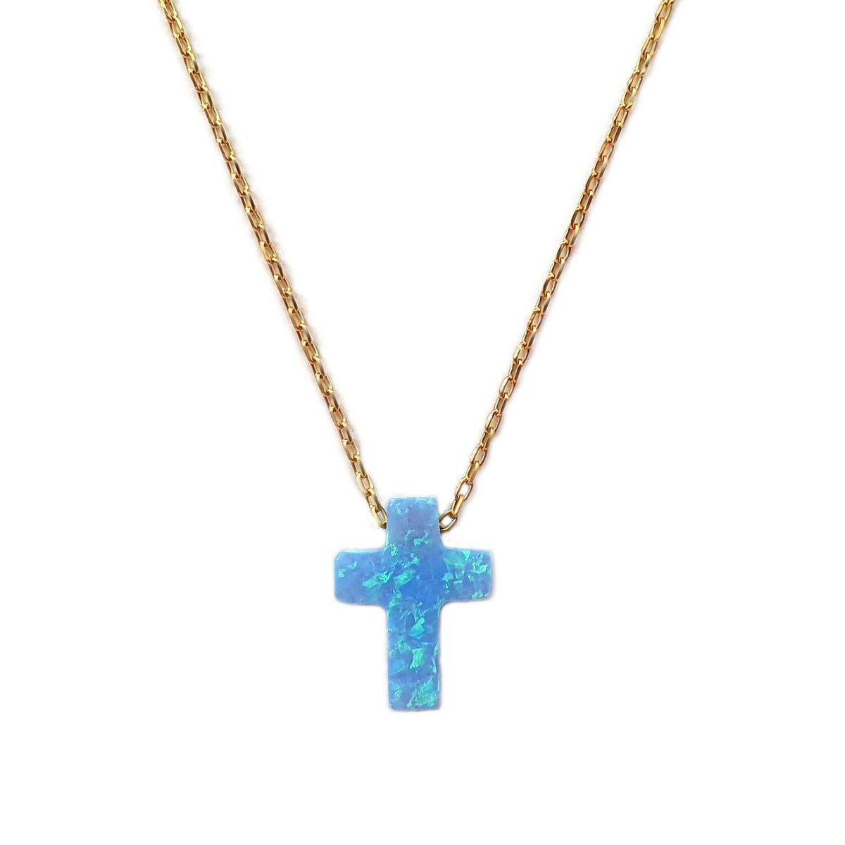 MYSTIC JEWELS by Dalia Collar con colgante en forma de Cruz, plata de ley 925, ópalo sintético, Longitud 40 cm + 5 cm Ajustable…