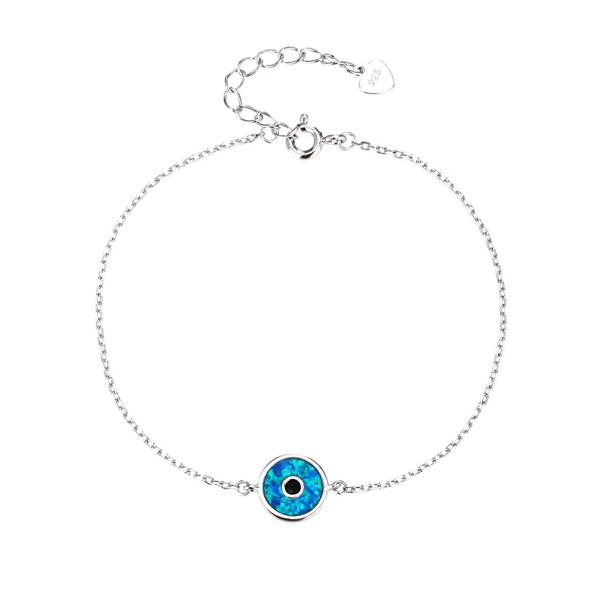MYSTIC JEWELS – Pulsera Ojo Turco de Ópalo Sintético – Plata de ley 925 con Baño de Rodio – Diseño Redondo Elegante – Ajustable 16 + 3 cm – Con Bolsita de Regalo