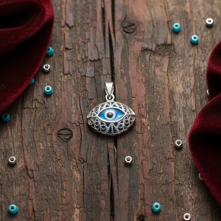 MYSTIC JEWELS - Dije Colgante de Filigrana Ojo Turco - Plata de Ley 925 y Cristal - Incluye Bolsita de Regalo