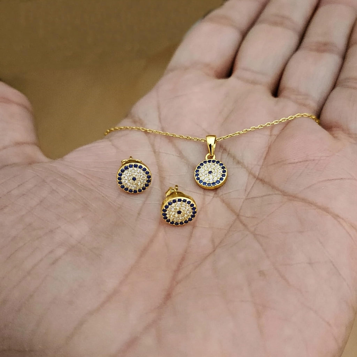 MYSTIC JEWELS - Conjunto de Joyería de Plata de ley 925 - Ojo Turco con Circonitas - Colgante con Cadena y Pendientes