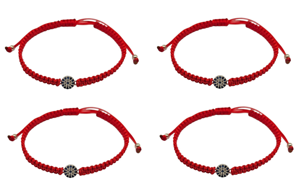 MYSTIC JEWELS - Pulsera de Cuerda Roja con 7 Chakras, Amuleto de Protección y Buena Suerte, Ajustable, Hecha a Mano, para Mujeres y Hombres, Símbolo de Amistad (Ojo Turco (4 pza))