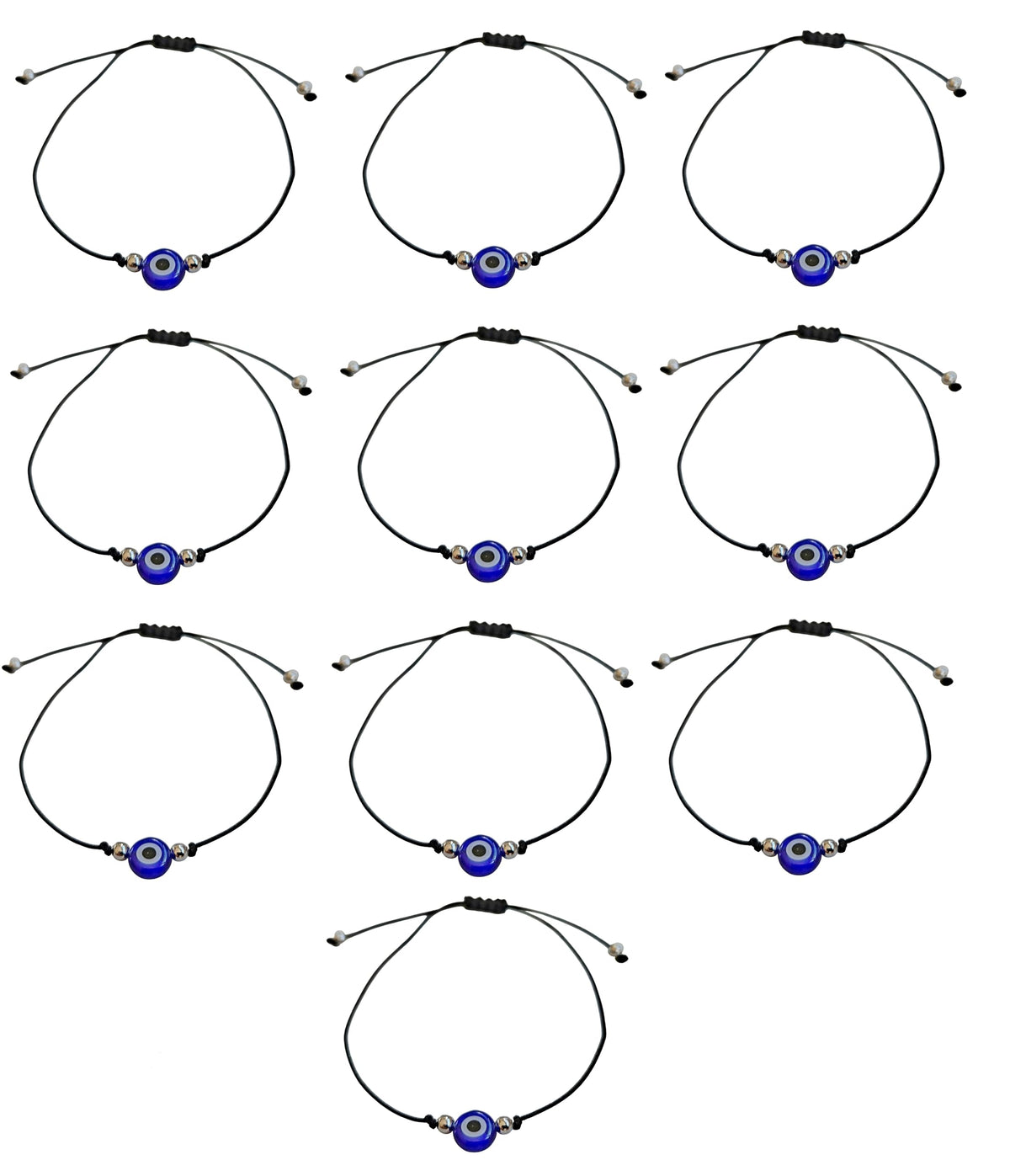 MYSTIC JEWELS - 10 Piezas Pulsera de Protección con Ojo Turco Azul Marino, Cordón Rojo Ajustable, Amuleto de la Suerte