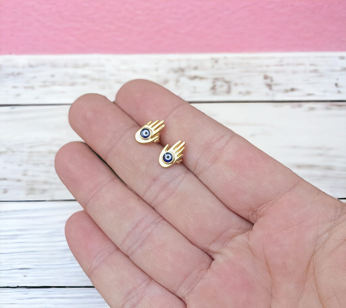 MYSTIC JEWELS - Pendiente de Plata 925 con Mano de Fátima y Ojo Turco de Esmalte para mujer, aretes