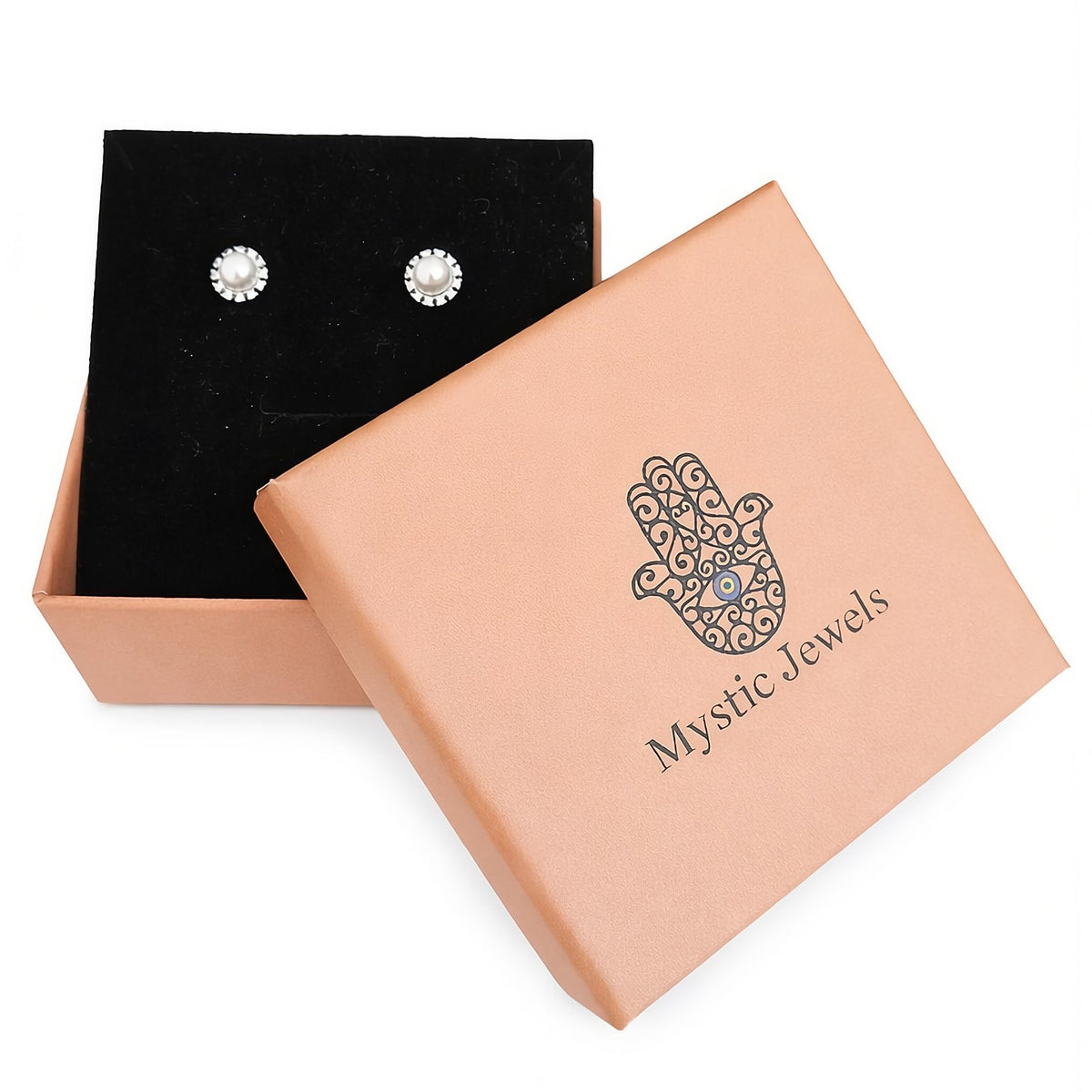 MYSTIC JEWELS - Pendientes de Perla 8 mm con Circonitas en Plata de Ley 925 – Studs Elegantes Minimalistas para Mujer – Cierre de Presión