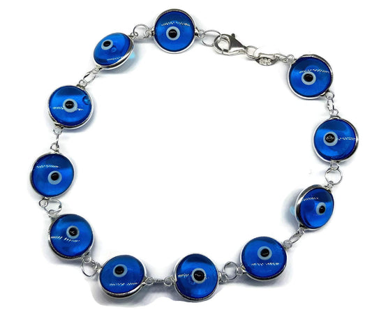 MYSTIC JEWELS - Pulsera de Plata con Amuleto Mal de Ojo, Protección y Buena Suerte