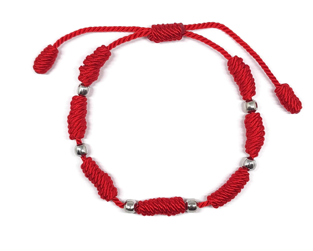 MYSTIC JEWELS by Dalia - Pulsera Kabbalah - cordón con nudos de hilo rojo con bolas - unisex - ajustable - protección de mal de ojo, buena suerte, good luck (Rojo)