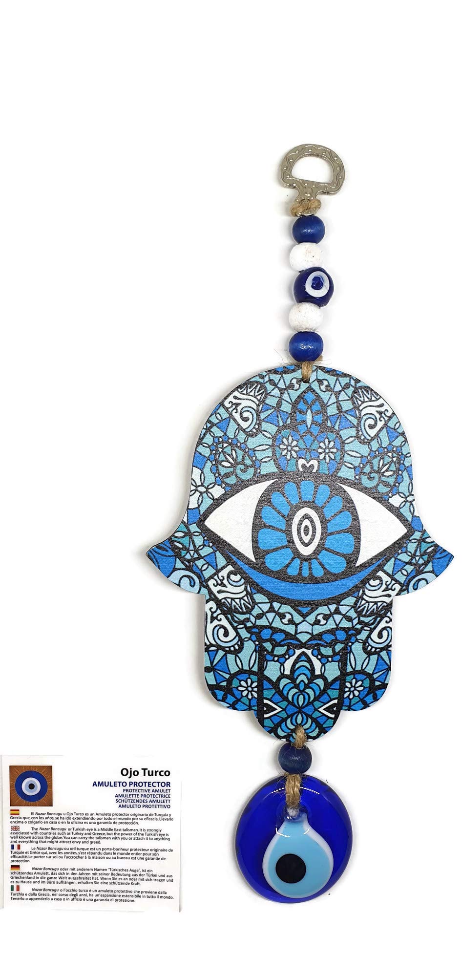 MYSTIC JEWELS - Hamsa de la Mano de Fatima en Madera con Ojo turco para Buene Suerte y Energia en Casa (Color 4)