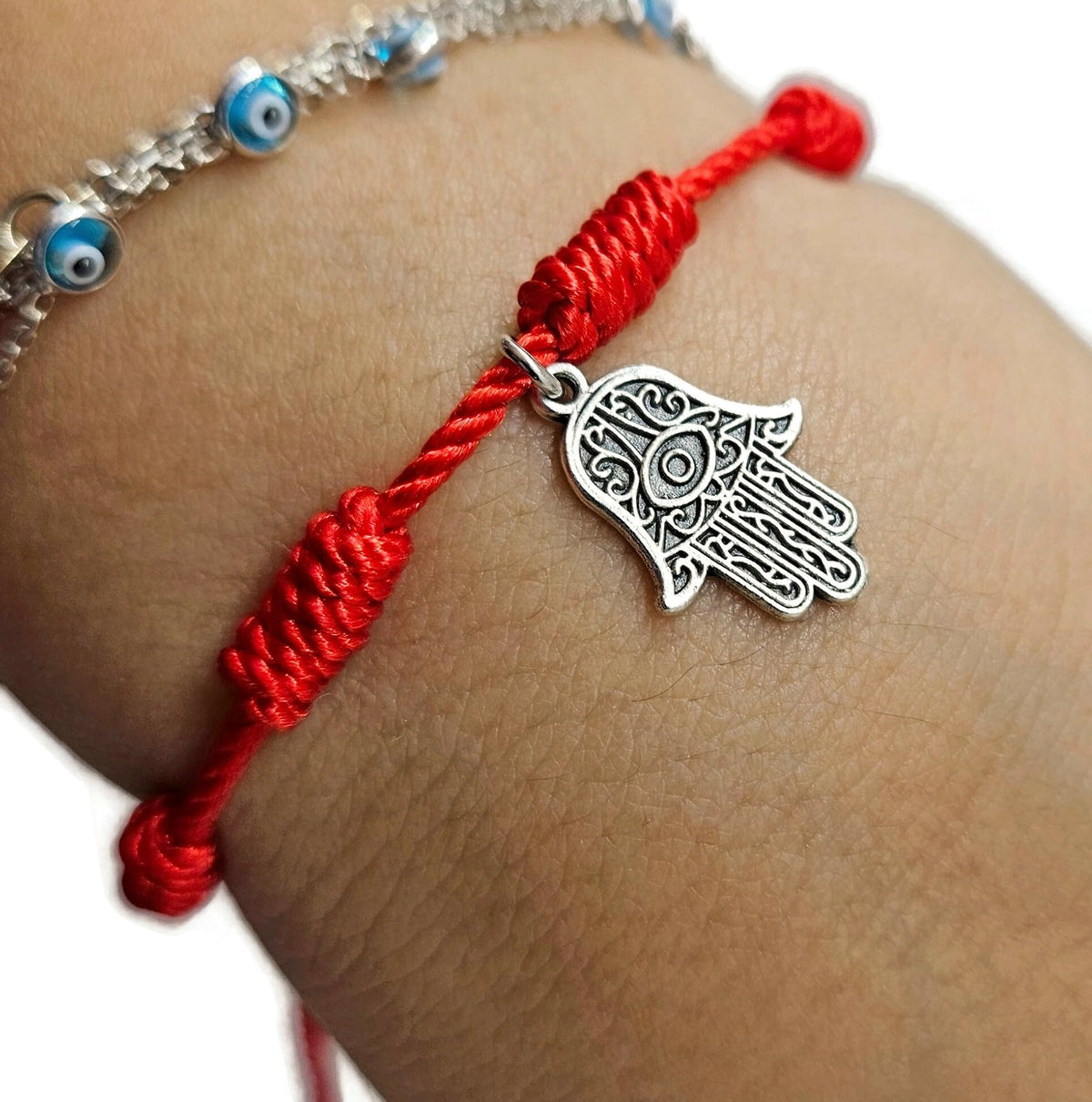MYSTIC JEWELS By Dalia - Pulsera con nudos Roja con Amuleto - ajustable - protección de mal de ojo, buena suerte - para Mujer y Hombre