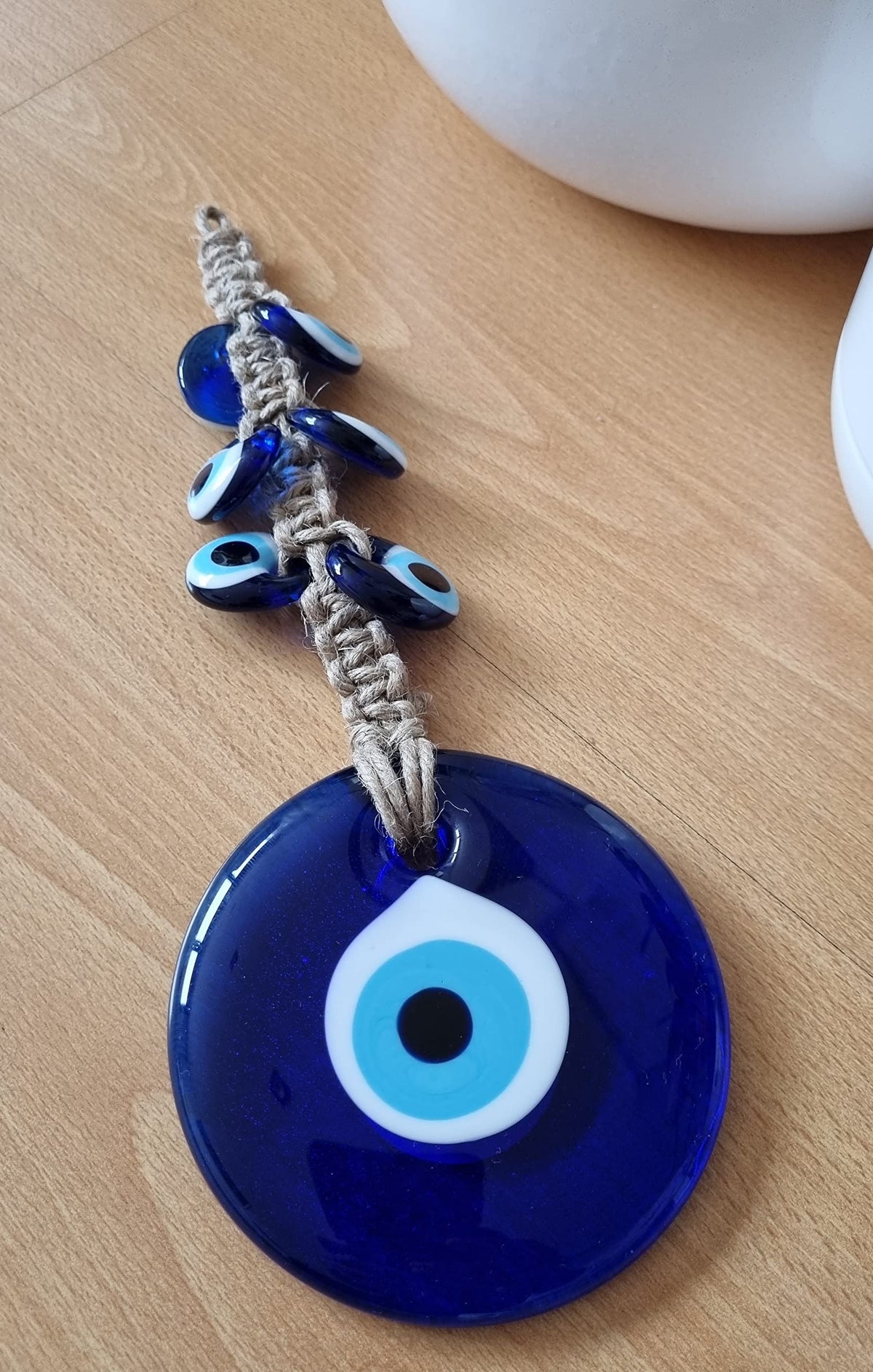 MYSTIC JEWELS - Amuleto de Ojo Turco Macrome tejido con Jute, proteccion de casa