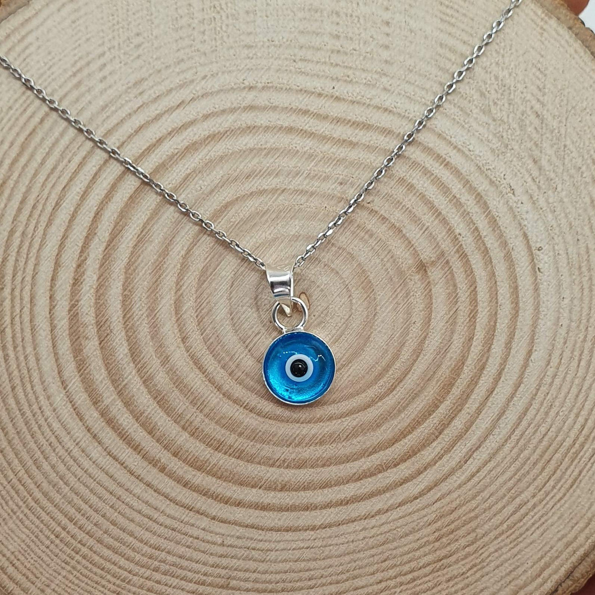 MYSTIC JEWELS - Collar Mal de Ojo de Cristal Azul para la Buena Suerte - Plata de Ley 925 - - Cadena 40 a 45 cm Longitud,por protección para Mal de Ojo