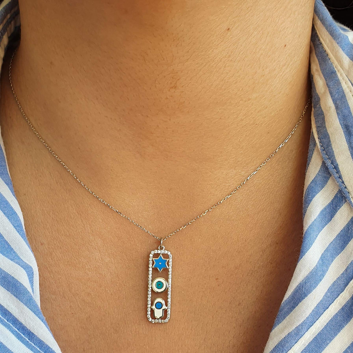 MYSTIC JEWELS by Dalia - Tres símbolos Juntos - Estrella de David + Mal de Ojo + Mano de Fatima - para protegerte, Regalo Mujeres, Boda