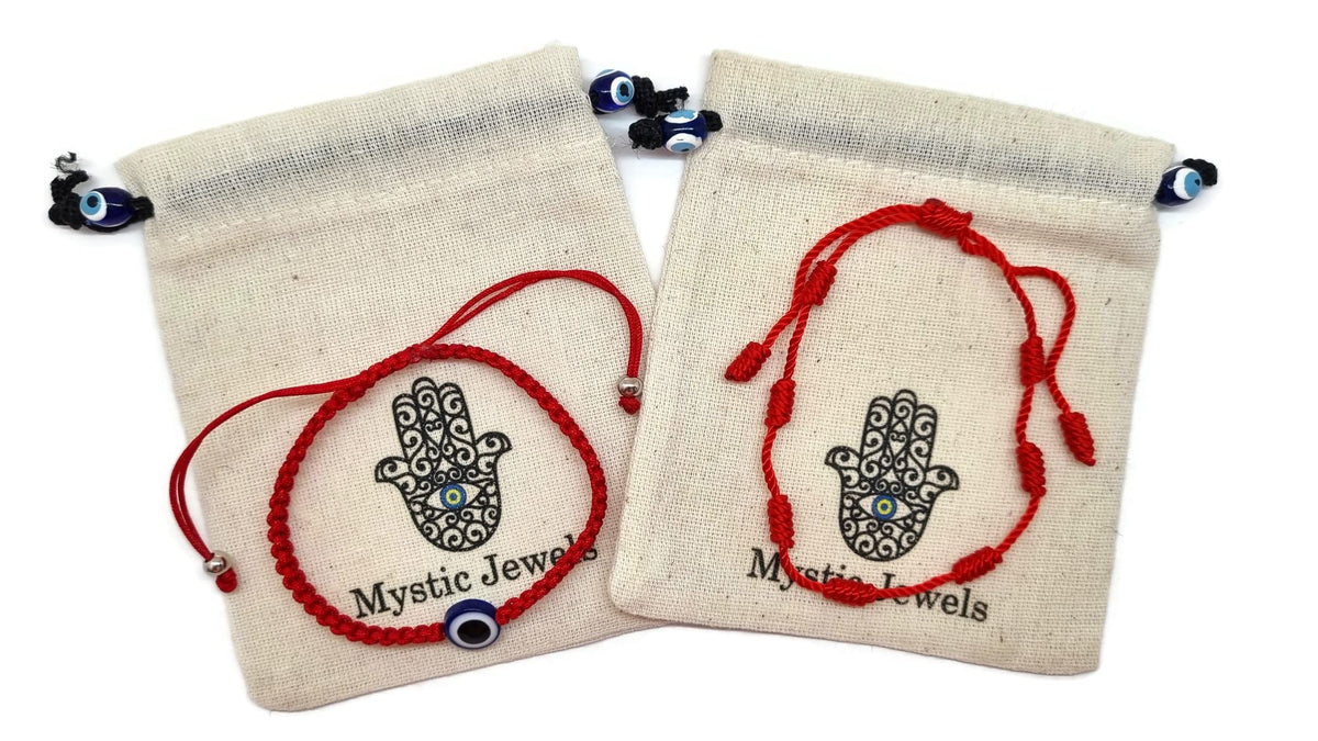 MYSTIC JEWELS by Dalia - Pulsera con nudos Hilo Rojo - Pulsera protección y mal de ojo ajustable, amuleto Suerte, Hecha a mano, unisex (Modelo 3)