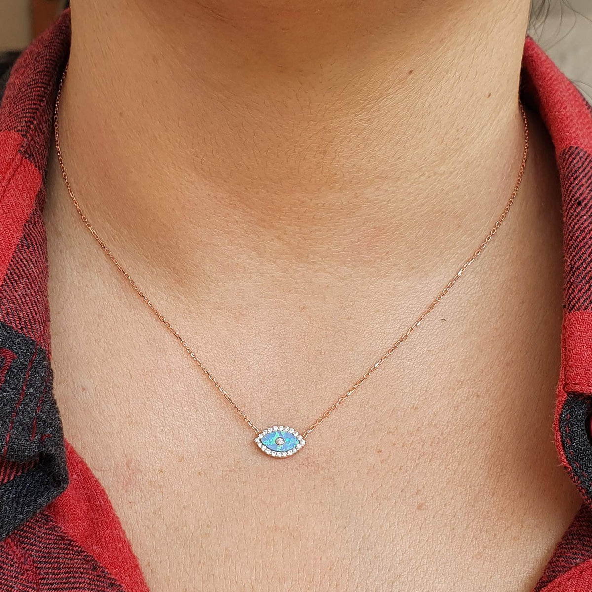 MYSTIC JEWELS by Dalia - Collar Ópalo en Forma de Ojo Turco, Plata de Ley 925 con circonita cúbica
