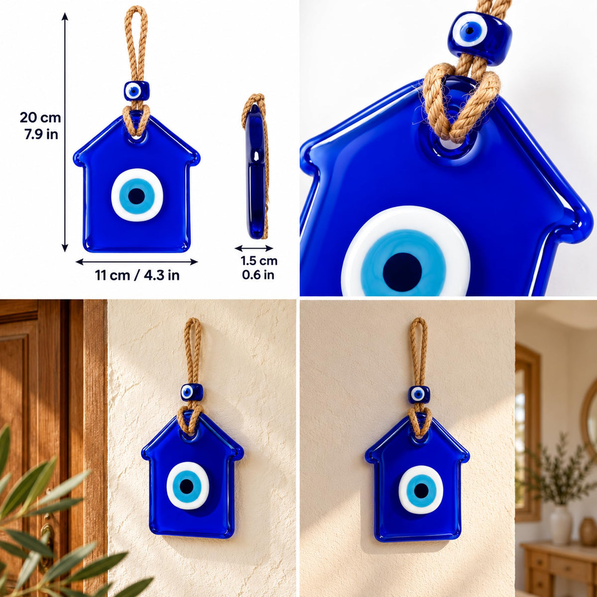 MYSTIC JEWELS - Adorno Ojo Turco de Cristal Colgante, 3 Formas
