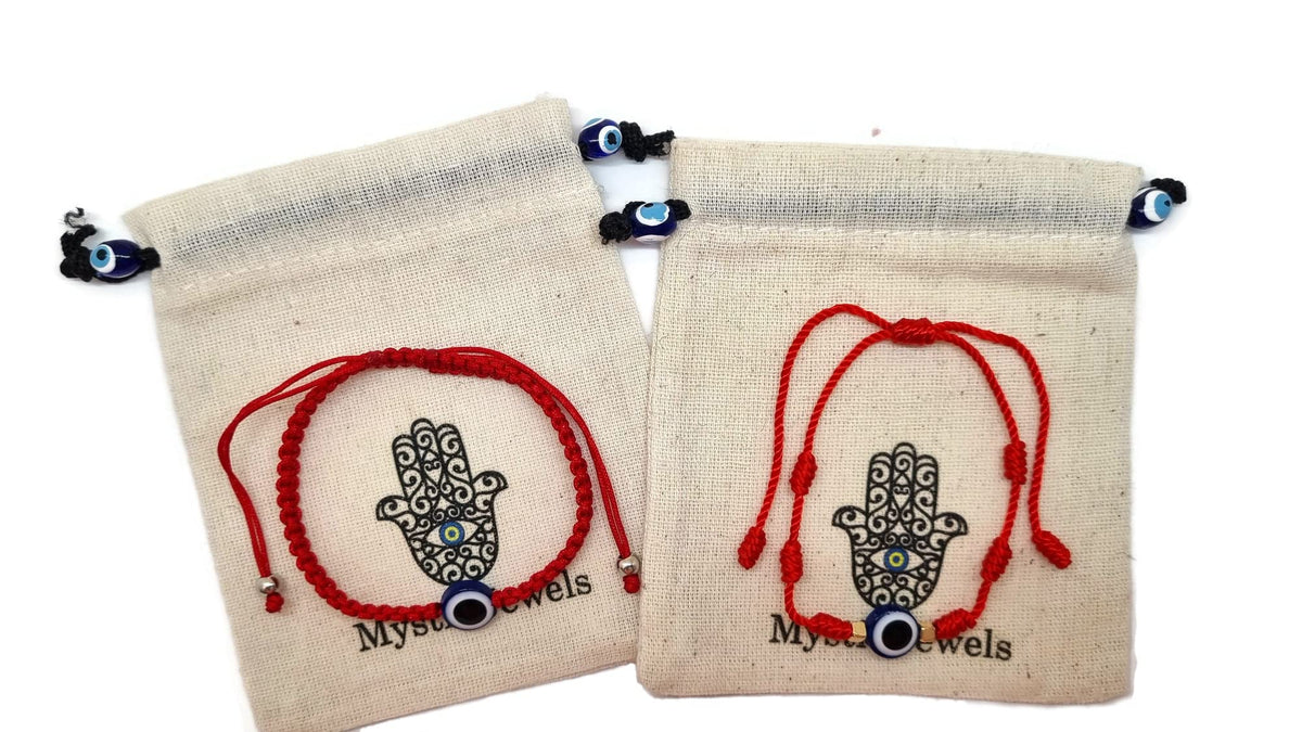 MYSTIC JEWELS by Dalia - Pulsera con nudos Hilo Rojo - Pulsera protección y mal de ojo ajustable, amuleto Suerte, Hecha a mano, unisex (Modelo 5)