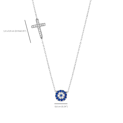 MYSTIC JEWELS By Dalia - Collar de plata de ley 925 con cruz y mal de ojo de circonita cúbica para buene suerte, regalar en año nuevo, cumpleaños