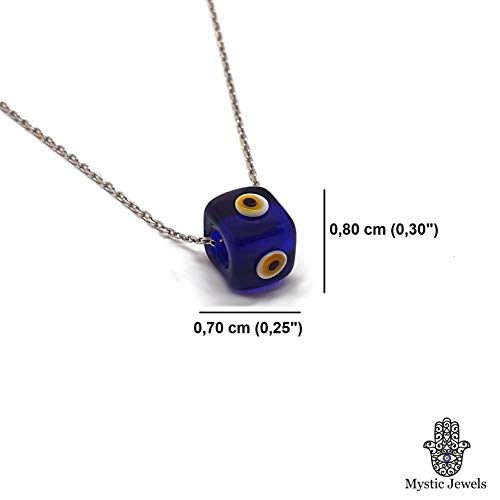 MYSTIC JEWELS by Dalia - Blue Crystal Cube Evil Eye Necklace for Good Luck - 925 Sterling Silver Chain (Navy Blue)