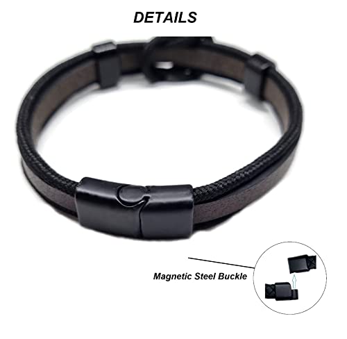 MYSTIC JEWELS By Dalia - Pulsera Cuero Hombre Magnética de Acero Inoxidable (MB14)