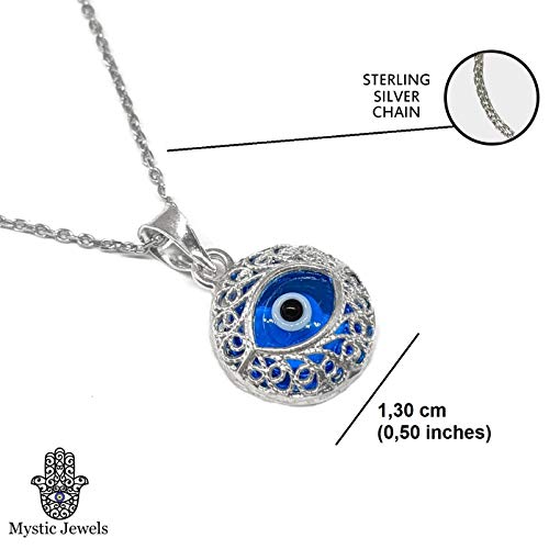 MYSTIC JEWELS par Dalia - Collier mauvais œil en cristal et argent sterling 925 - Oeil turc en filigrane (rond)