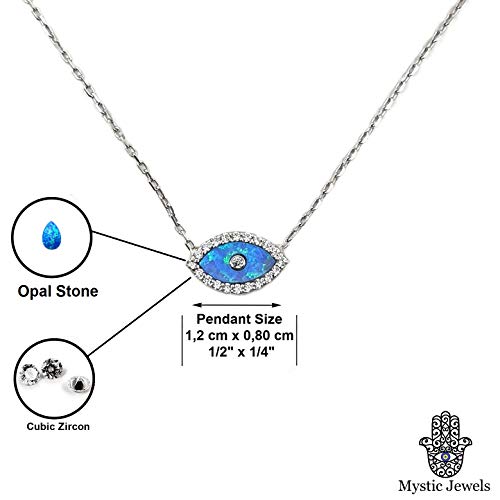 MYSTIC JEWELS by Dalia - Opal Necklace in the Shape of a Turkish Eye, 925 Sterling Silver with Cubic Zirconia (Silver)