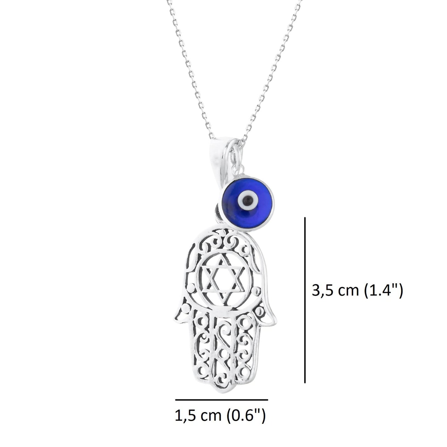 MYSTIC JEWELS By Dalia - Collar Hamsa de Plata de ley 925 con un dije de mal de ojo de 7 mm colgando (Estrella de David)