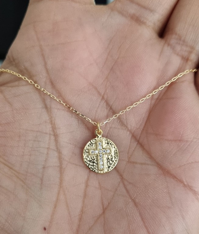 Collar - Plata de Ley 925 - Cadena 40 a 45 cm Longitud, Cruz con zirconitas