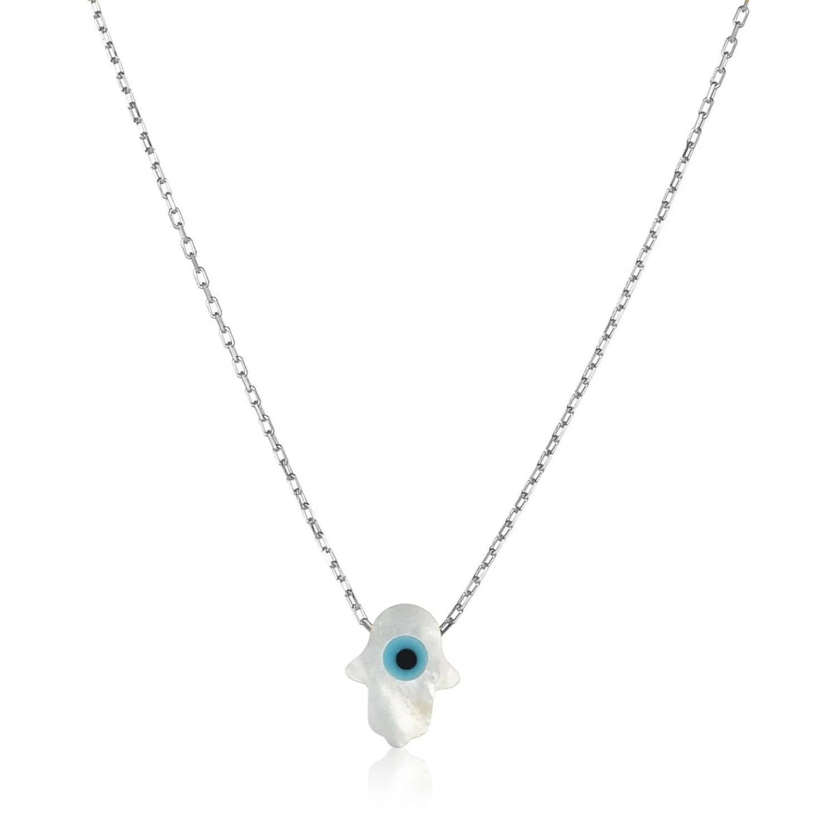 MYSTIC JEWELS - Collar de Mano de Fátima con Madre Perla Sintética en Plata de ley 925 (Plata)