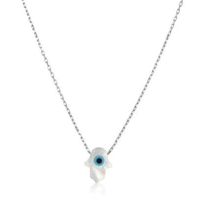 MYSTIC JEWELS - Collar de Mano de Fátima con Madre Perla Sintética en Plata de ley 925 (Plata)