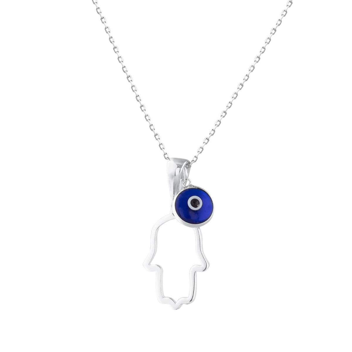 MYSTIC JEWELS By Dalia - Collar Hamsa de Plata de ley 925 con un dije de mal de ojo de 7 mm colgando