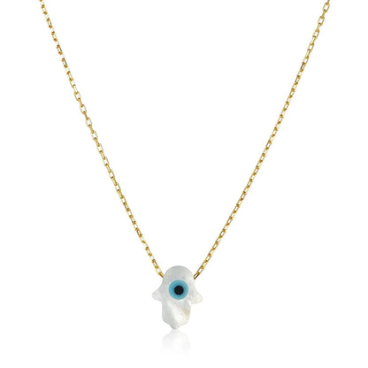 MYSTIC JEWELS - Collar de Mano de Fátima con Madre Perla Sintética en Plata de ley 925