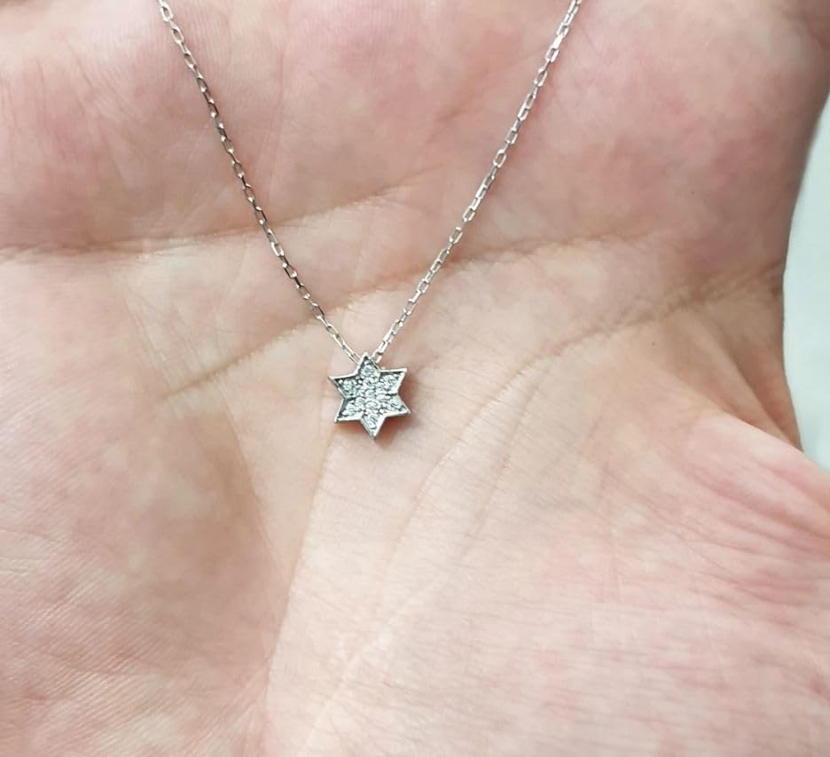 MYSTIC JEWELS By Dalia - Colgante Plata de ley 925 Estrella de David - Chapado en rodio y con zirconitas - pequeño, elegante y minimalista para regalar