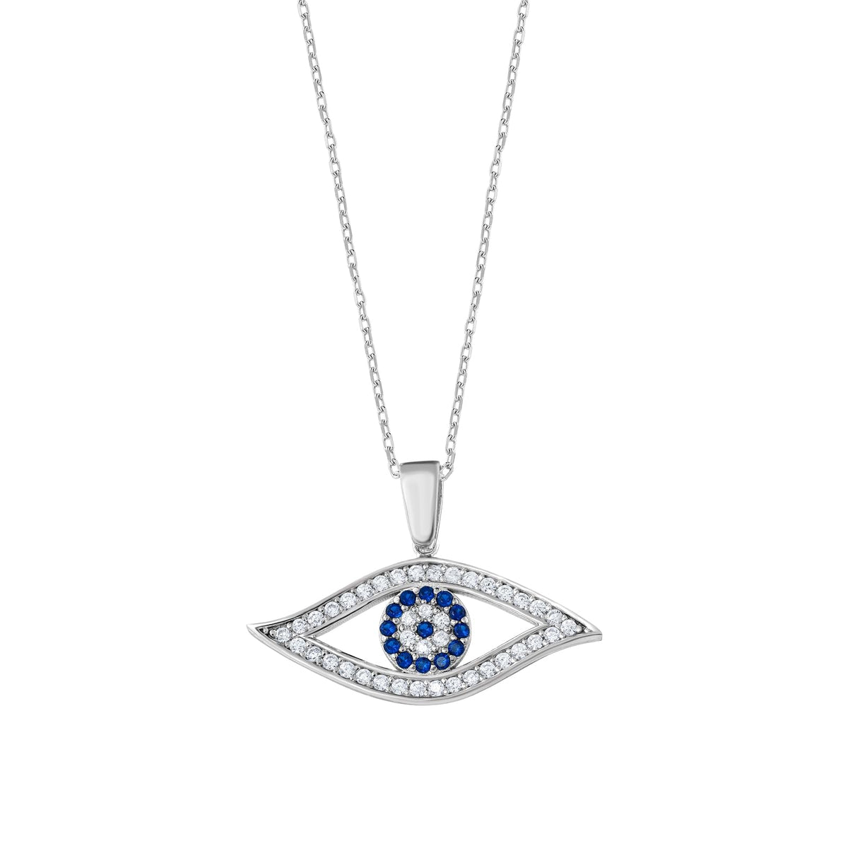 MYSTIC JEWELS - Collar 925 Plata de Ley; Protector Mal de Ojo, Collar con Colgante de Ojo Turco con Circonitas, forma ojo, Joyería Amuleto para Mujeres (Modelo 3)