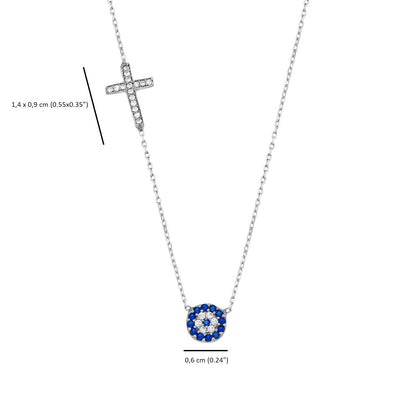 MYSTIC JEWELS By Dalia - Collar de plata de ley 925 con cruz y mal de ojo de circonita cúbica para buene suerte, regalar en año nuevo, cumpleaños