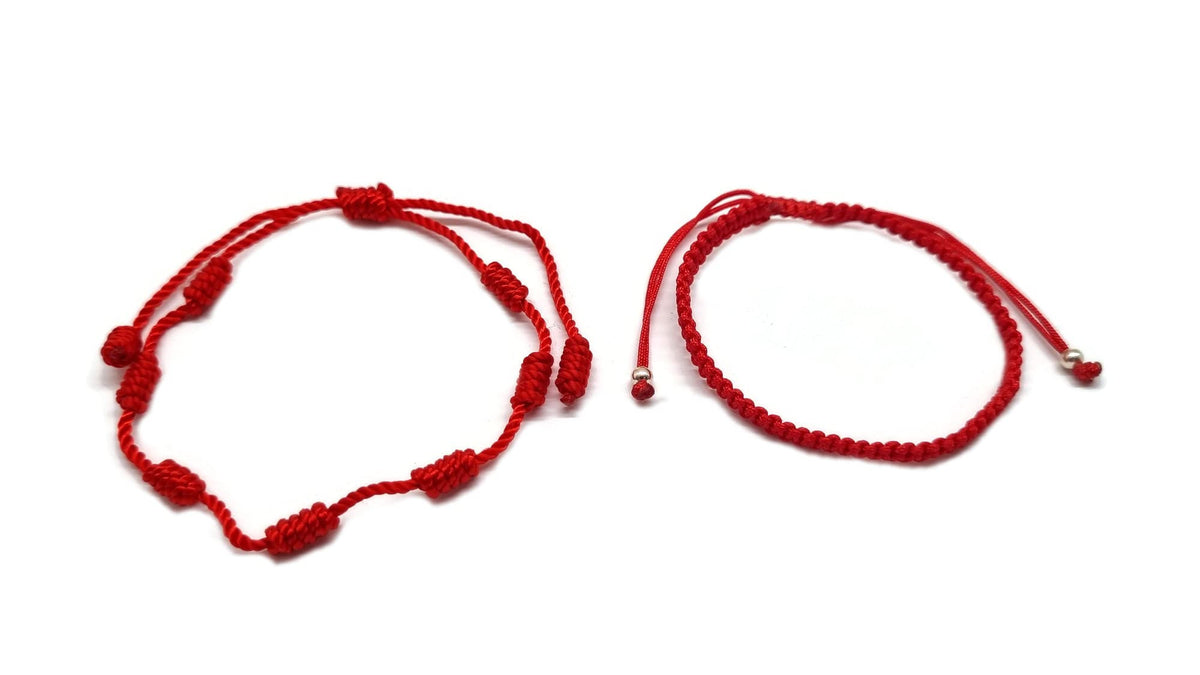 MYSTIC JEWELS by Dalia - Pulsera con nudos Hilo Rojo - Pulsera protección y mal de ojo ajustable, amuleto Suerte, Hecha a mano, unisex