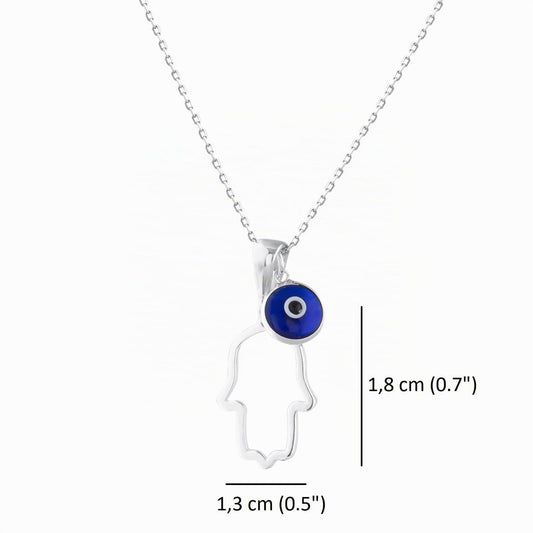 MYSTIC JEWELS By Dalia - Collar Hamsa de Plata de ley 925 con un dije de mal de ojo de 7 mm colgando