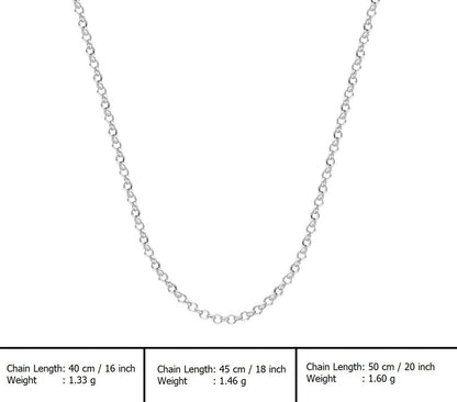 MYSTIC JEWELS By Dalia - Collar Plata de Ley 925 Rodiada Rolo de 1,3 mm, para mujer, sin colgante, disponible en 40,45,50 cm