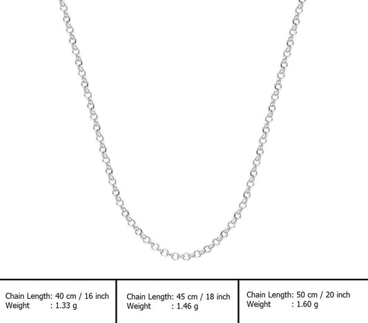 MYSTIC JEWELS By Dalia - Collar Plata de Ley 925 Rodiada Rolo de 1,3 mm, para mujer, sin colgante, disponible en 40,45,50 cm