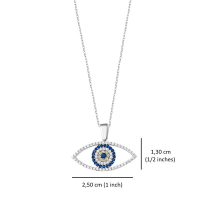 MYSTIC JEWELS - Collar 925 Plata de Ley; Protector Mal de Ojo, Collar con Colgante de Ojo Turco con Circonitas, forma ojo, Joyería Amuleto para Mujeres